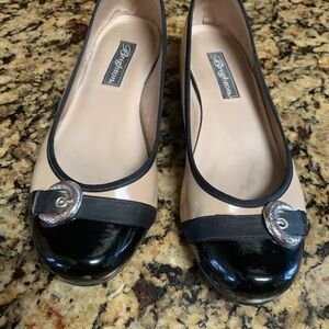 Brighton Beige and Black Patent Leather Ballet Flats